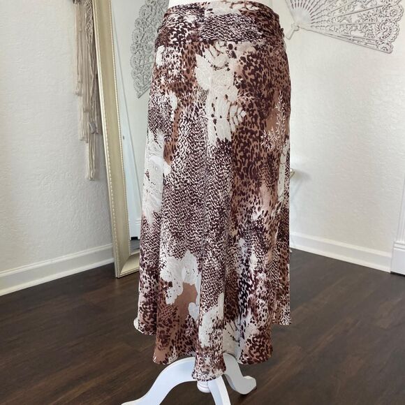 Euro Pinterest Mesh Brown Cream Tan Cheetah Leopard Asymmetric Midi Skirt 6 S - Picture 3 of 8